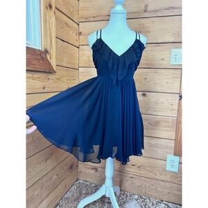 GUESS Black Ruffle V-Neck Pleated Chiffon Cocktail Dress Womens 4‎ Vintage Y2K